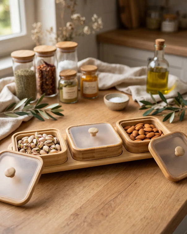 Natura Square 3-Bowl Lidded Snack Set