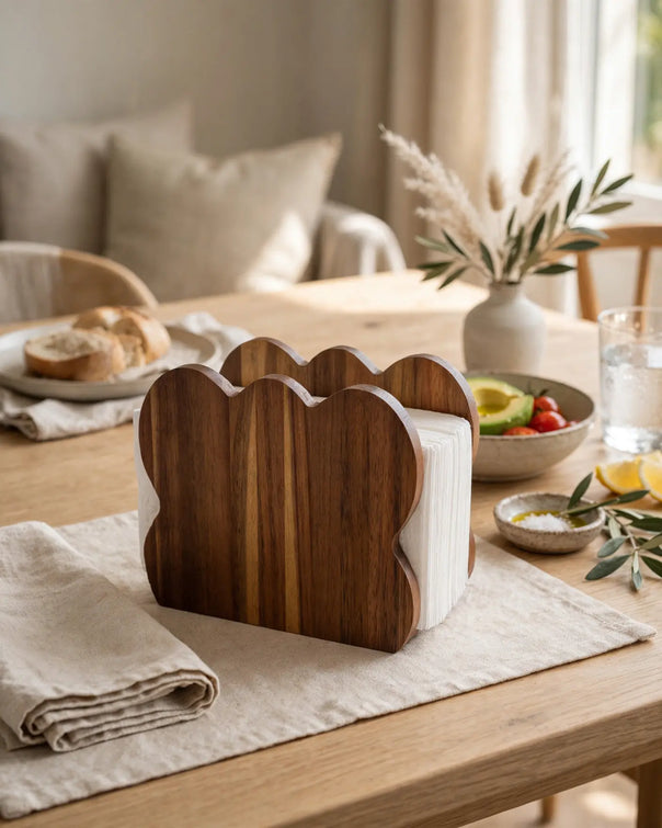 Acacia Wood Wavy Napkin Holder (15 x 9 cm)