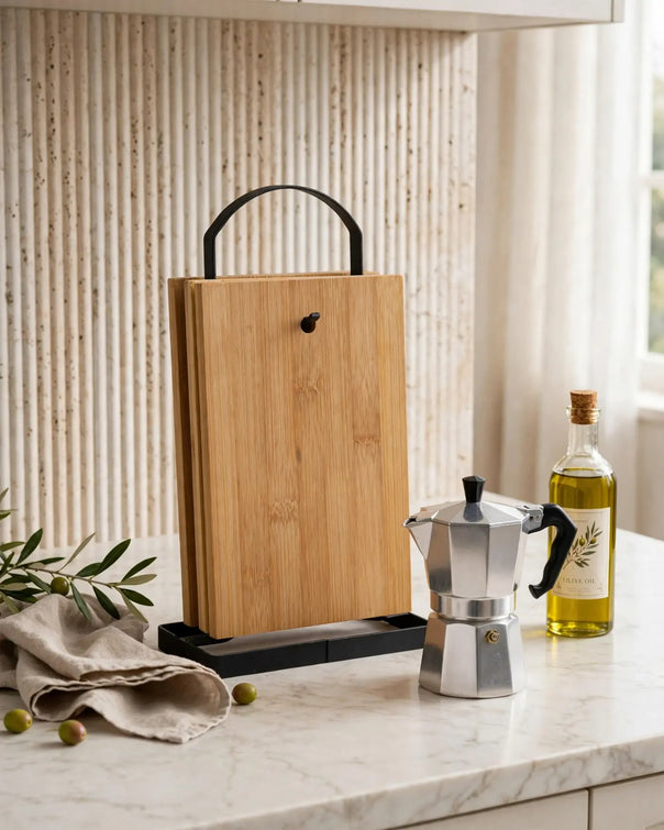 Natura Cutting Board Set with Metal Stand (22 x 14 cm)