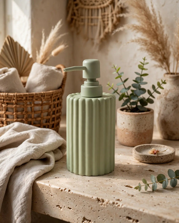 Flute Matte Textured Soap Dispenser, Khaki Green