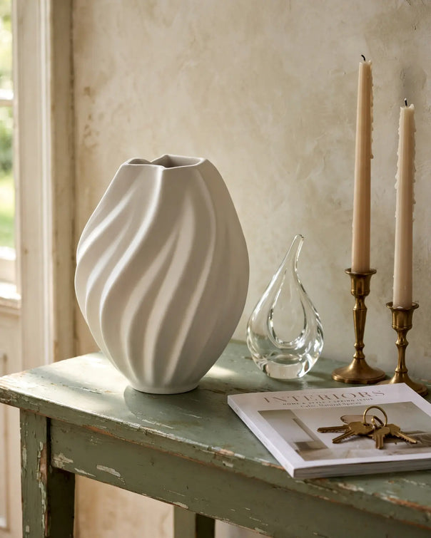 Spiral Ceramic Vase, White
