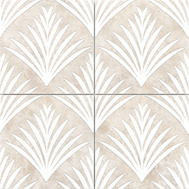 Glacial White Engraved & Painted Marble 3D Tiles Mosaics