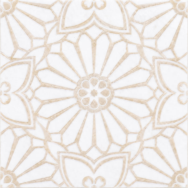 Glacial White Engraved & Painted Marble Tiles 3D Tiles – 6 × 6 Inch