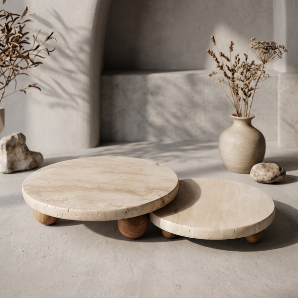 Milos Marble 2-Piece Serving Stand Set, Travertine
