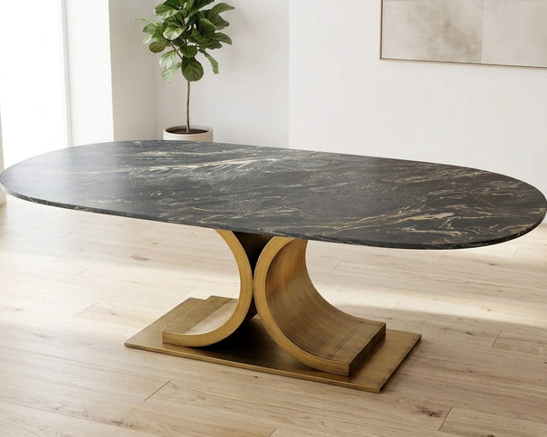 Monarch Oval Black Marble Dining Table