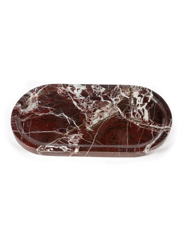 Rosso Natural Marble Oval Serving Tray, Burgundy (15 x 30 cm)