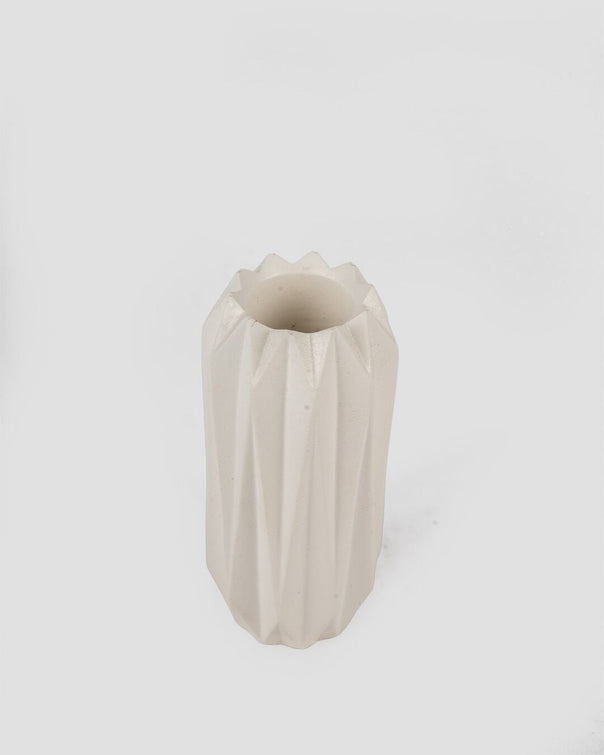 Cristallo Ceramic Crystal-Cut Decorative Vase, White (4 x 10 cm)