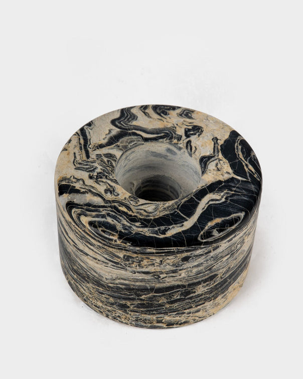 Nero Picasso Natural Marble Round Candle Holder (9 x 6 cm)