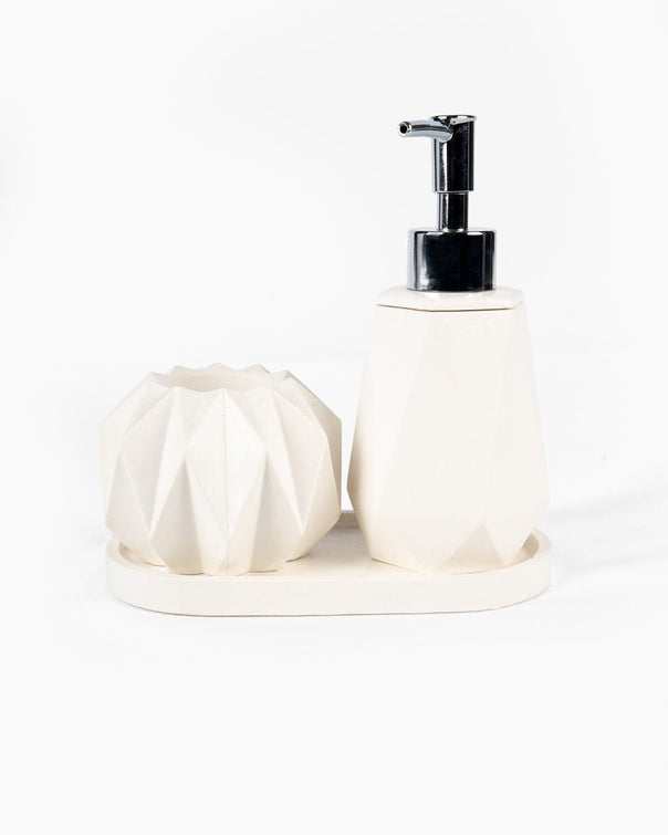 Geometra Ceramic 3-Piece Bath Set, Ecru (17 x 12 cm)