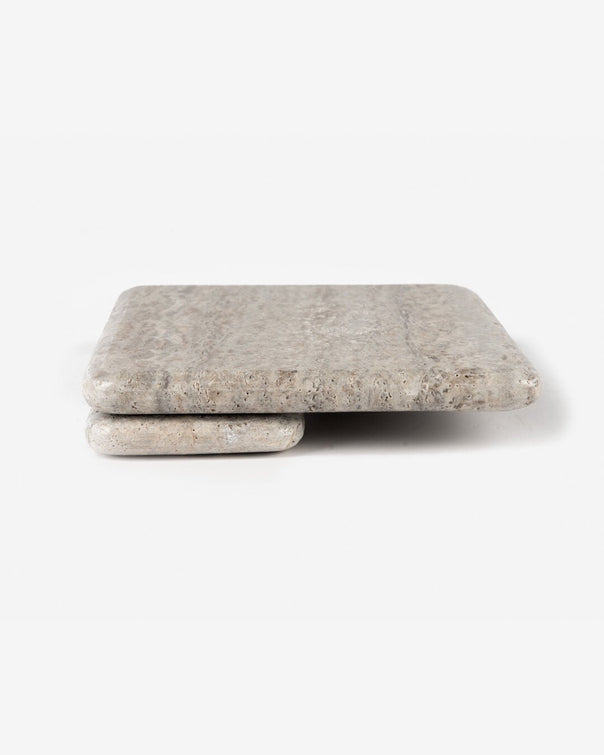 Nova Marble Square Serving Stand, Silver Travertine (20 x 20 cm)