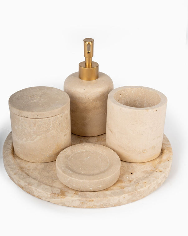 Zura Marble 5-Piece Bath Set, Travertine