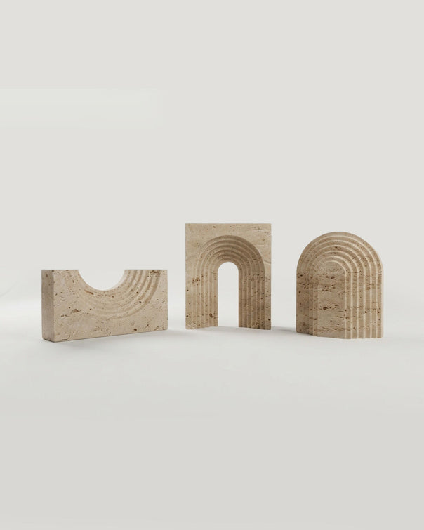 Cascade Natural Travertine Decorative Object Set of 3, Natural
