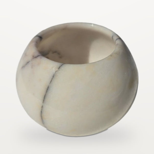 round polished stone holder, White, Grey Vein