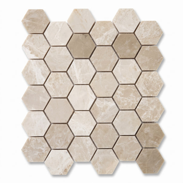 Beige 2" Hexagon Mosaic Tile, Polished