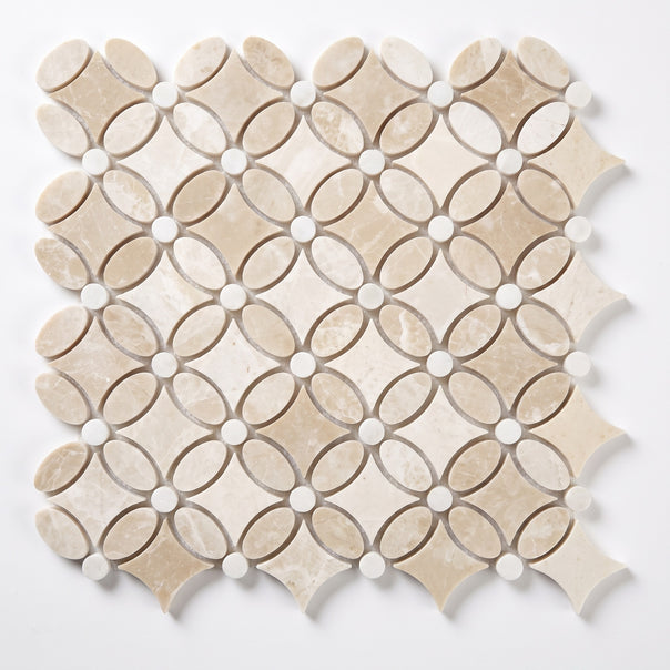 Beige Flower Mosaic Tile, Polished