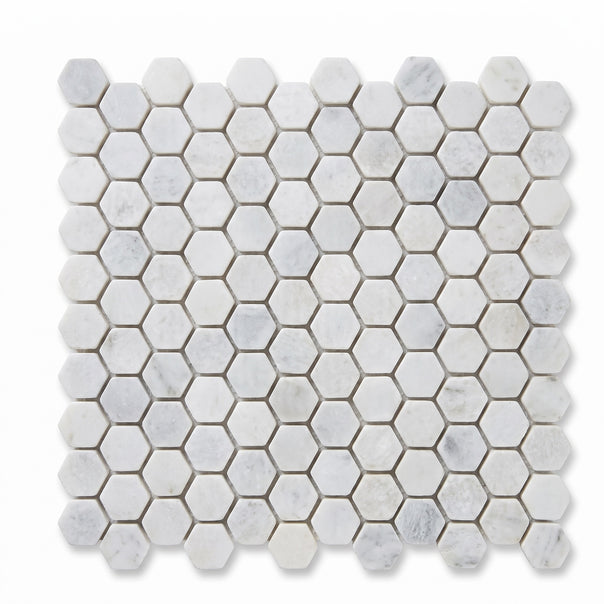 Carrara 1" Hexagon Mosaic Tile, Tumbled