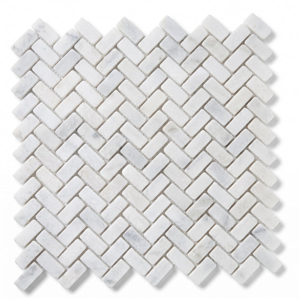 Carrara Herringbone Mosaic Tile, Tumbled