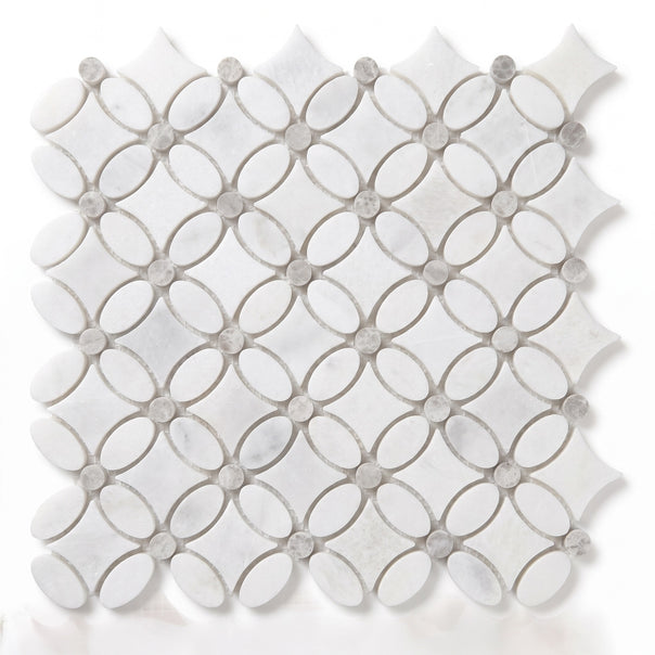 White Flower Mosaic Tile, Polished