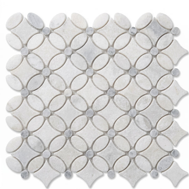 White Flower Mosaic Tile, Tumbled