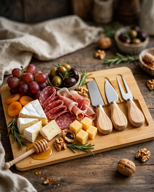 Natura Bamboo Charcuterie Board with 3 Cheese Knives (30 x 17 cm)