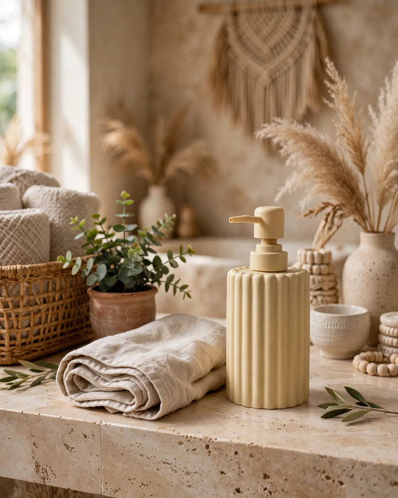 Flute Matte Textured Soap Dispenser, Light Mustard