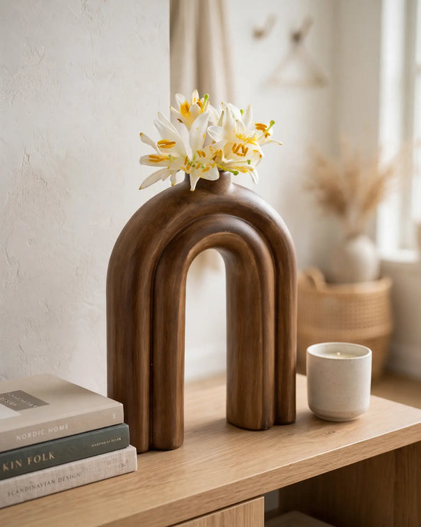 Arc Ceramic Arch Vase, Wood Look