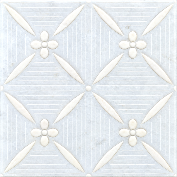 Glacier White Engraved and Painted Marble 3D Tiles – 6 × 6 Inch
