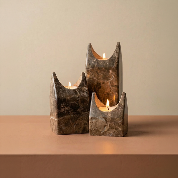 Neko Marble 3-Piece Candle Holder Set