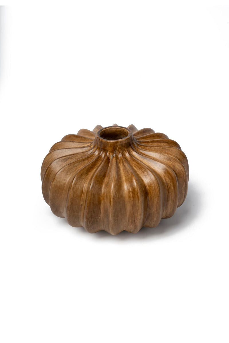 Pumpkin Ceramic Vase, Wood Look