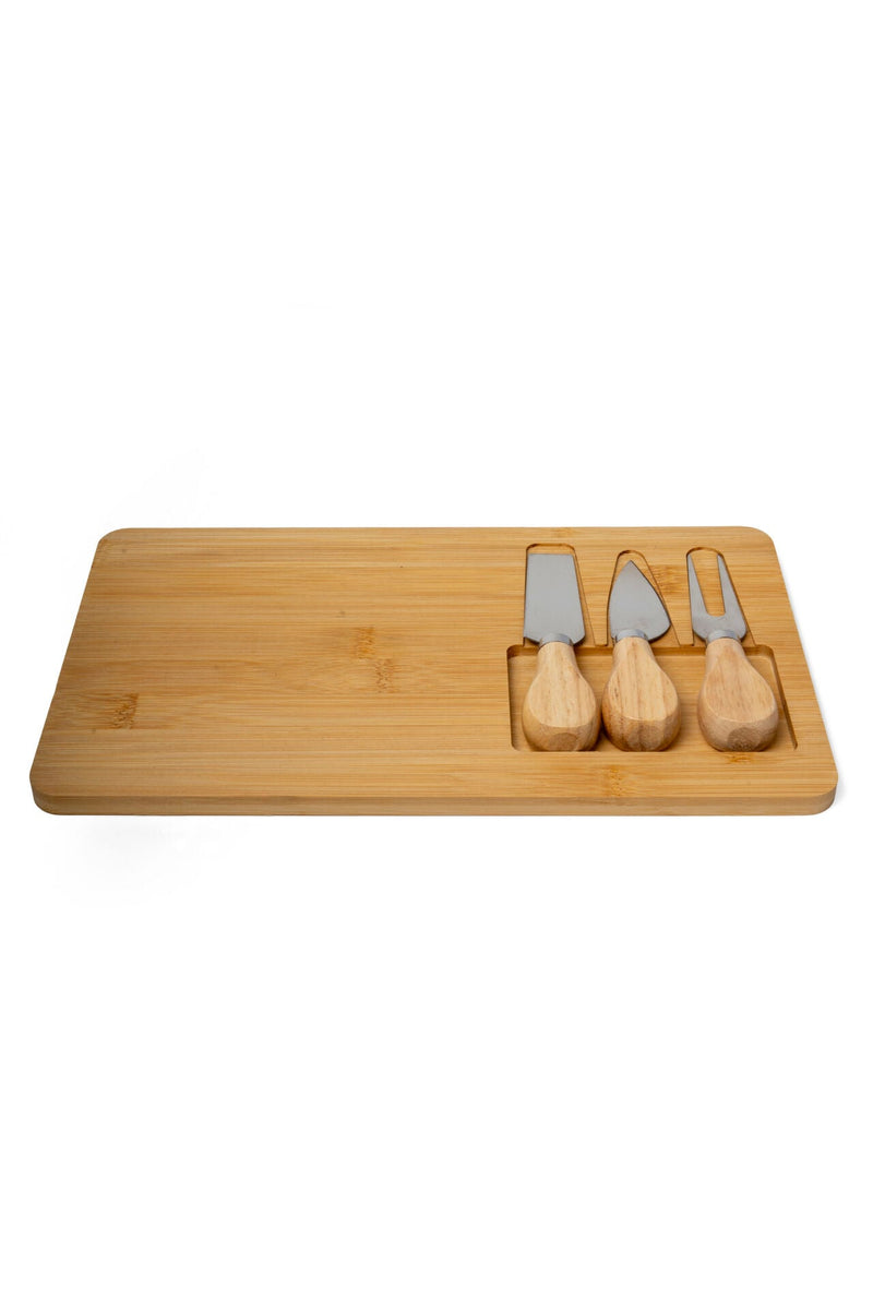 Natura Bamboo Charcuterie Board with 3 Cheese Knives (30 x 17 cm)