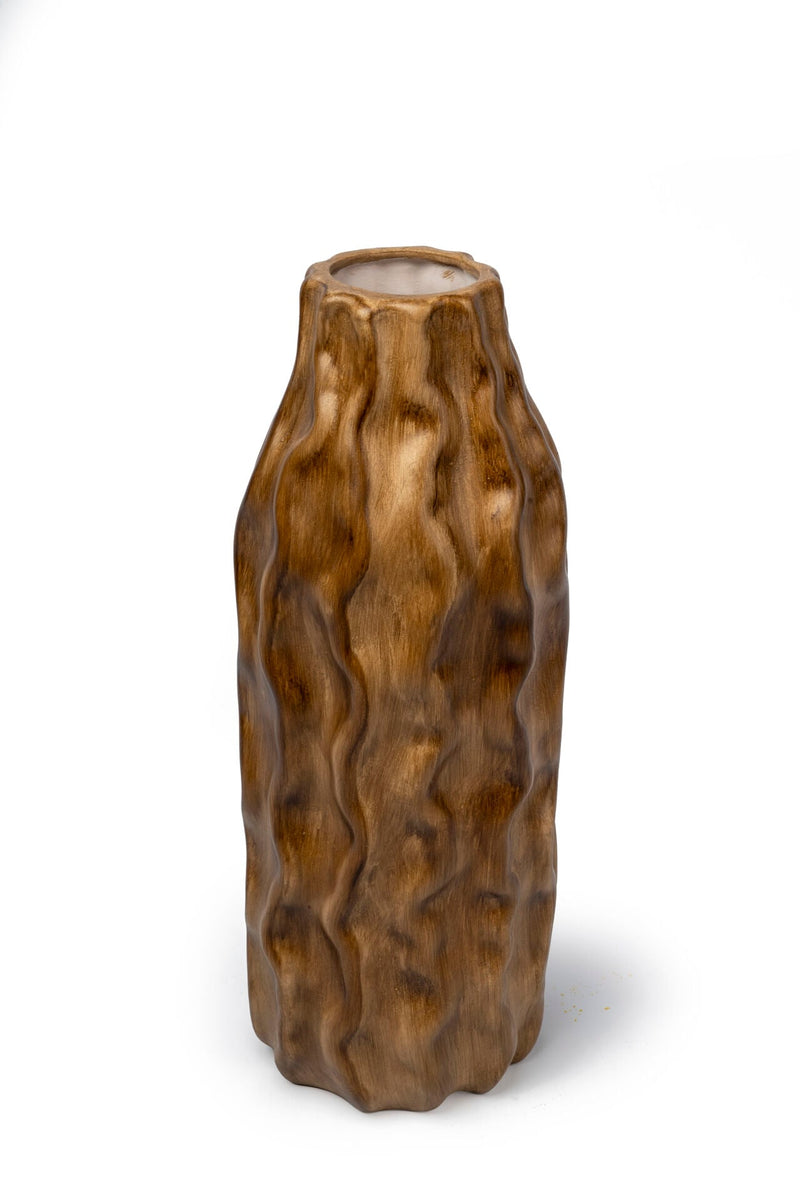 Column Ceramic Wave Vase, Wood Look