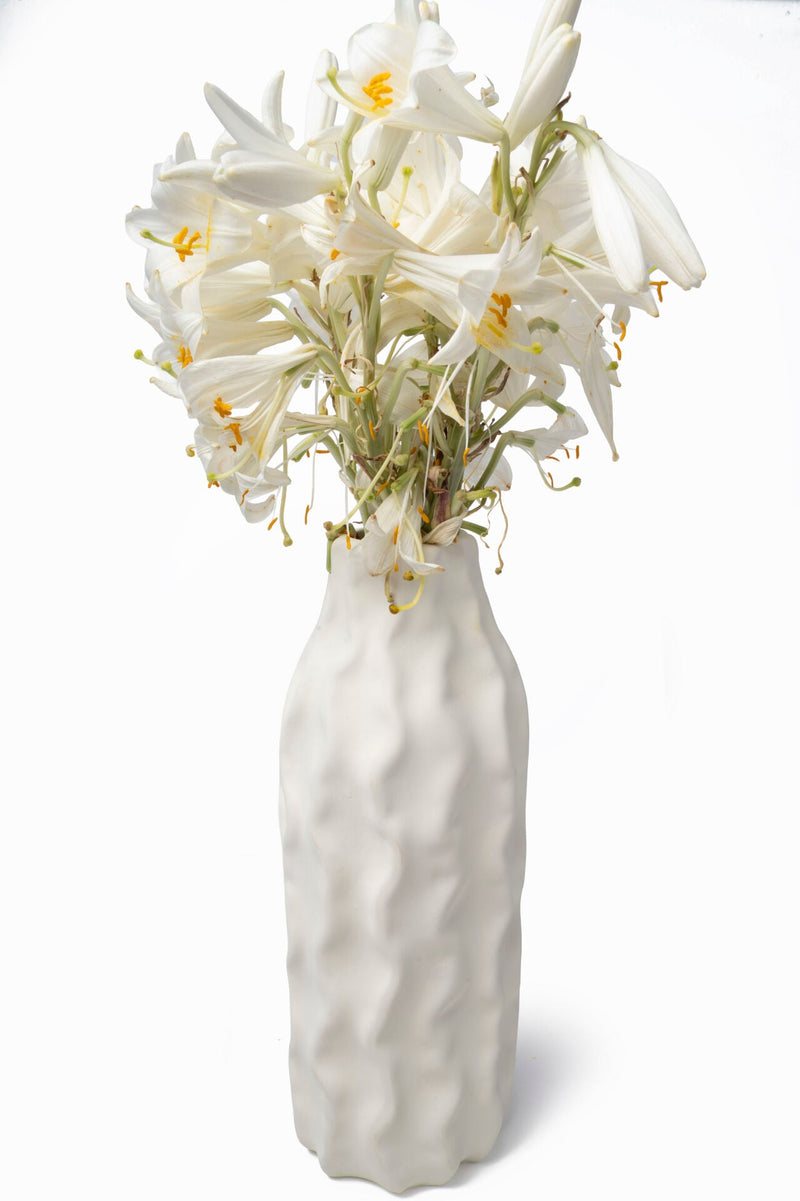 Column Ceramic Wave Vase, White