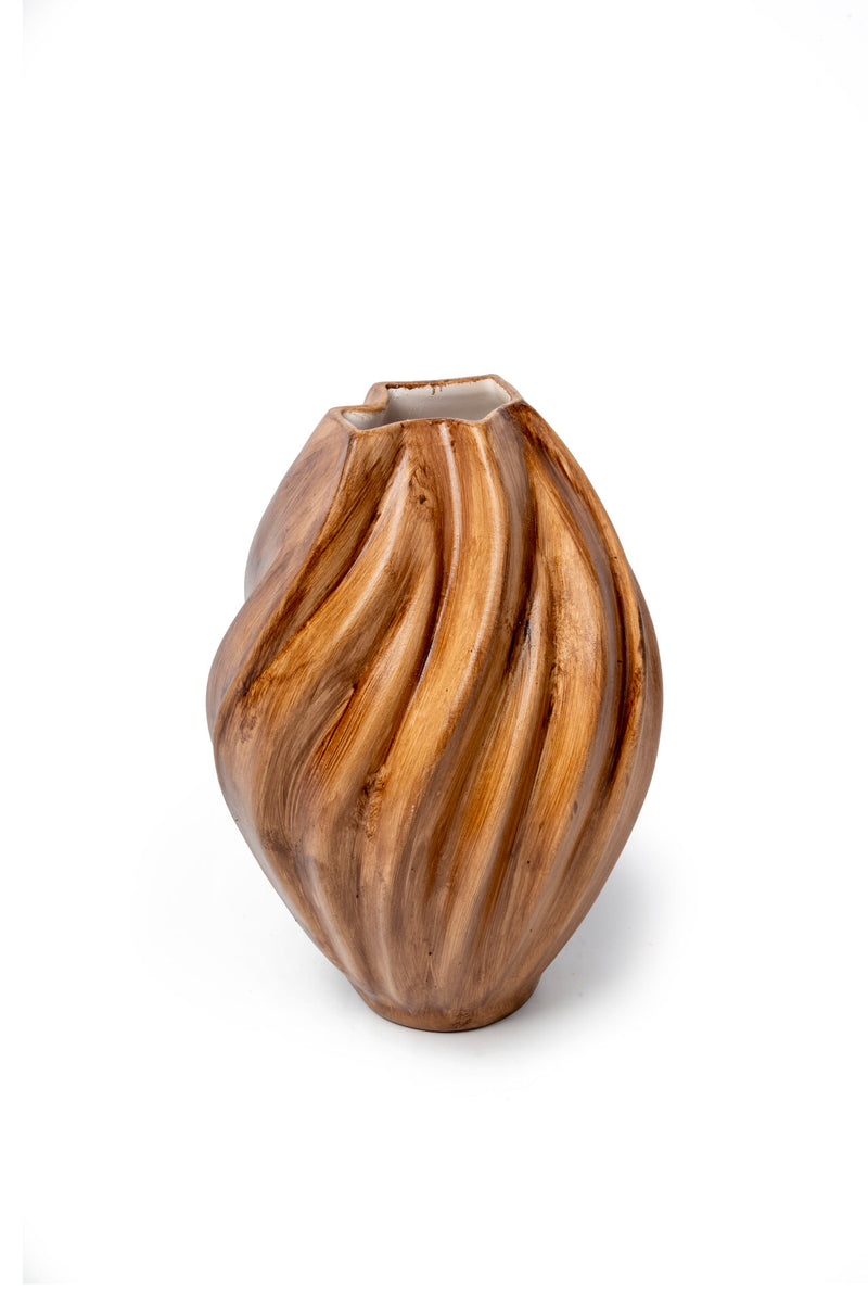 Spiral Ceramic Vase, Wood Look