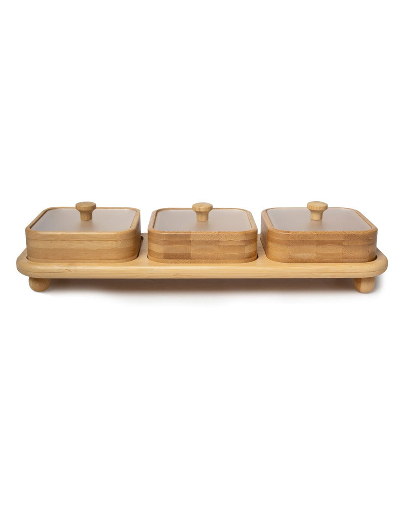 Natura Square 3-Bowl Lidded Snack Set