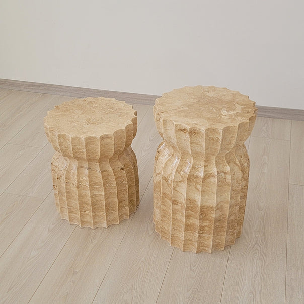 Fluted Travertine Side Table / Stool