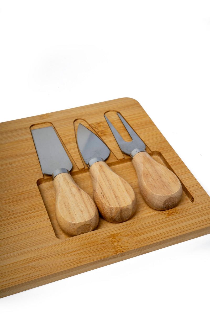 Natura Bamboo Charcuterie Board with 3 Cheese Knives (30 x 17 cm)