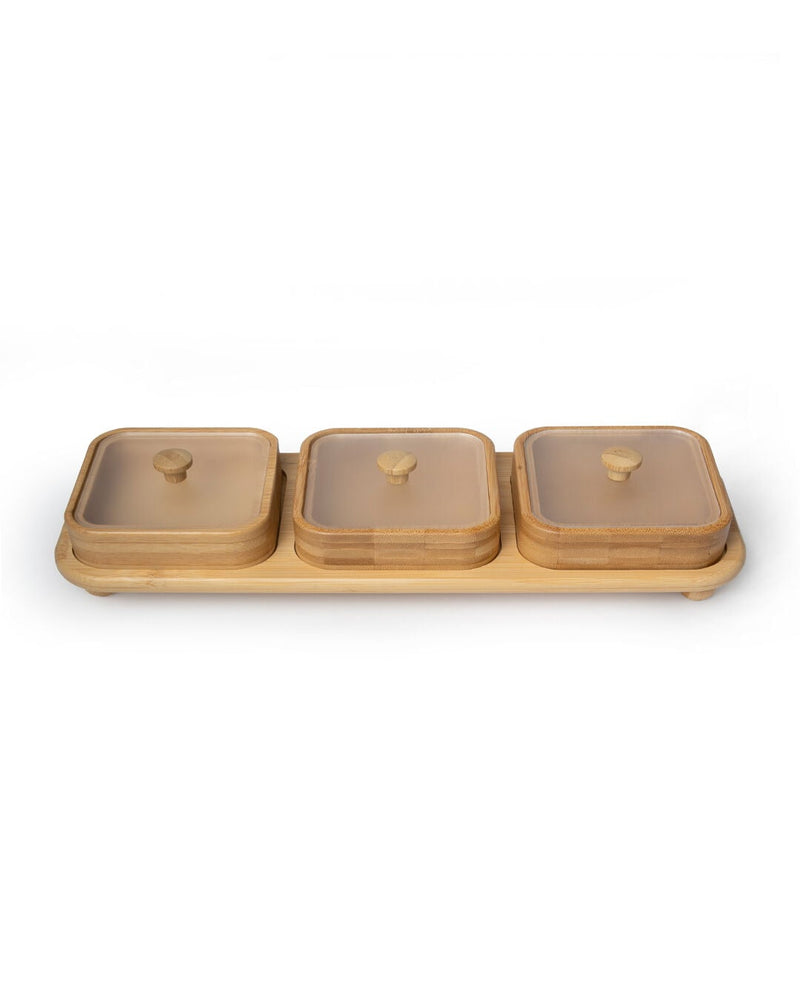 Natura Square 3-Bowl Lidded Snack Set