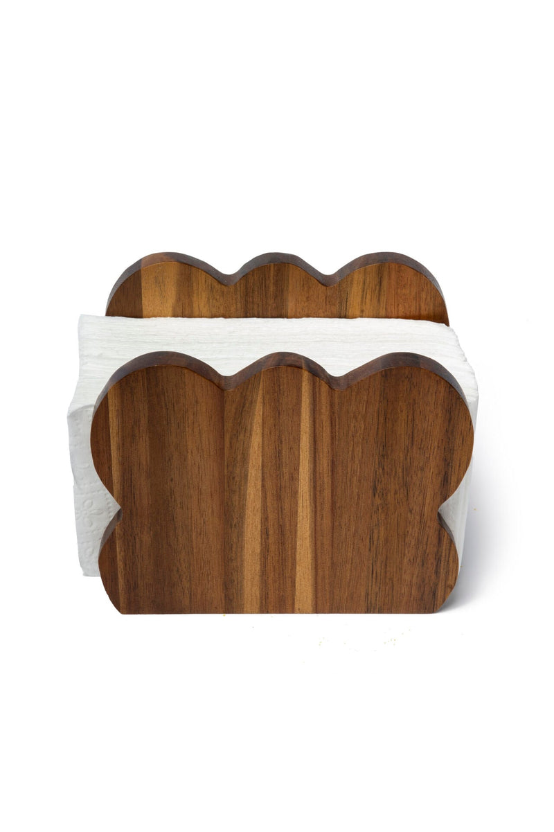 Acacia Wood Wavy Napkin Holder (15 x 9 cm)