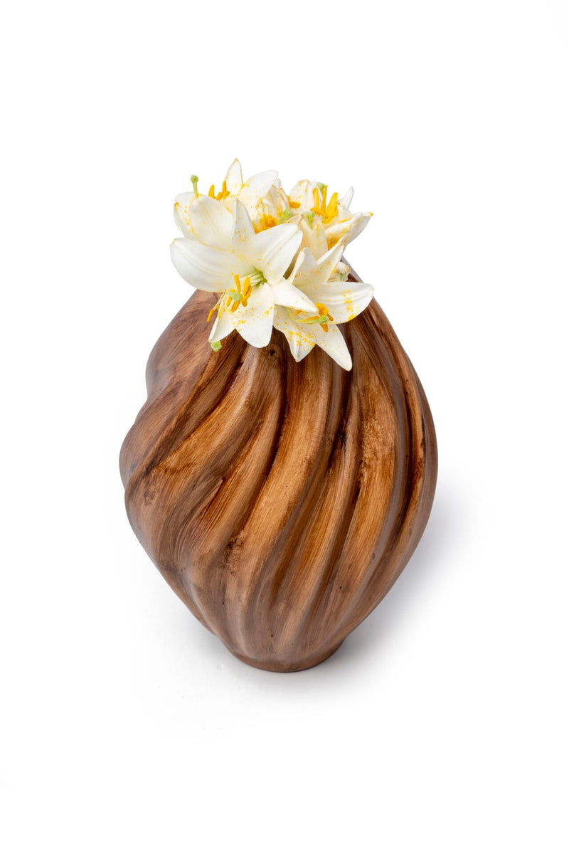 Spiral Ceramic Vase, Wood Look