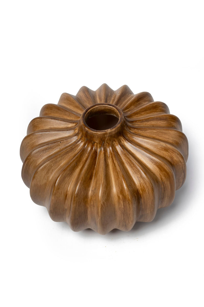 Pumpkin Ceramic Vase, Wood Look