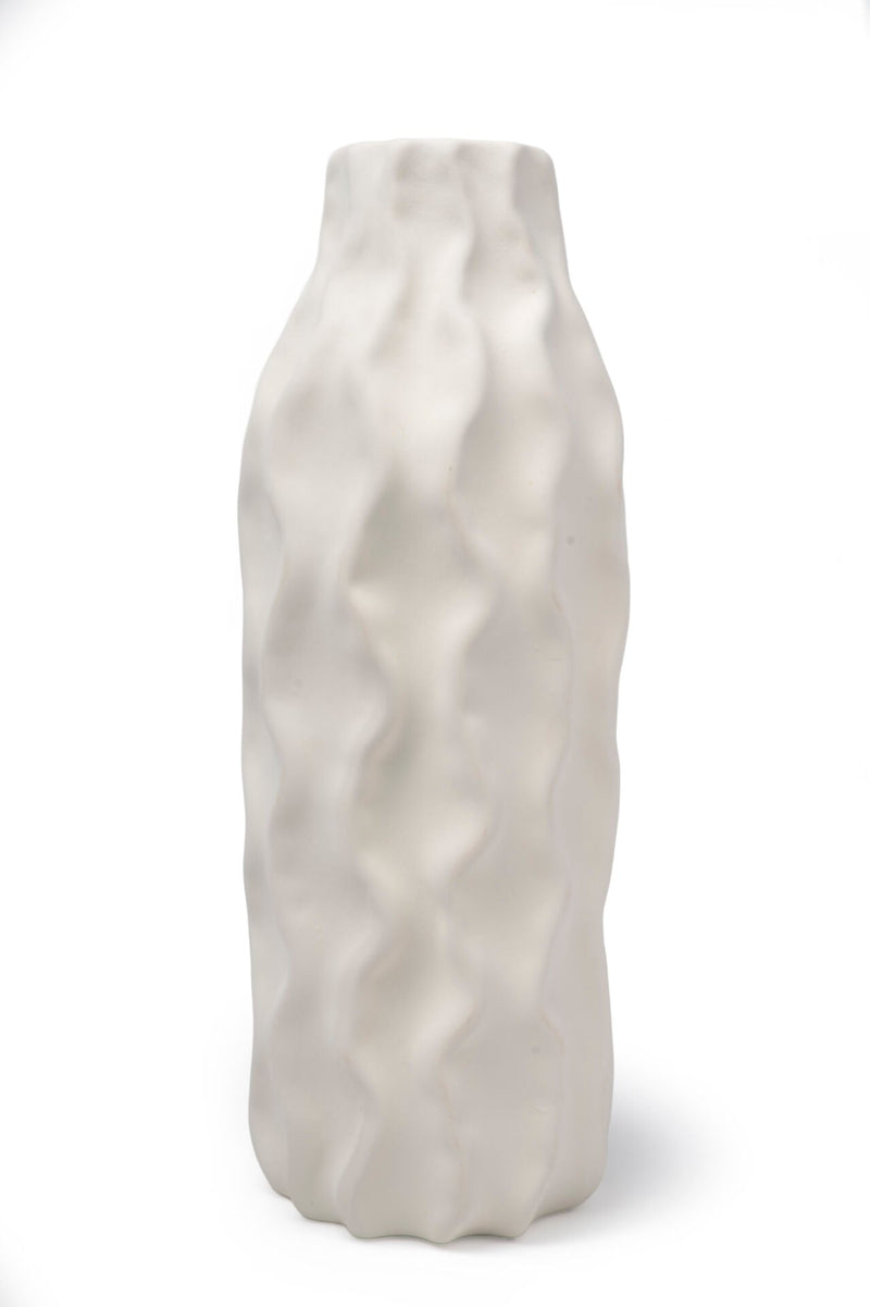 Column Ceramic Wave Vase, White