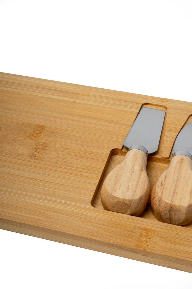 Natura Bamboo Charcuterie Board with 3 Cheese Knives (30 x 17 cm)