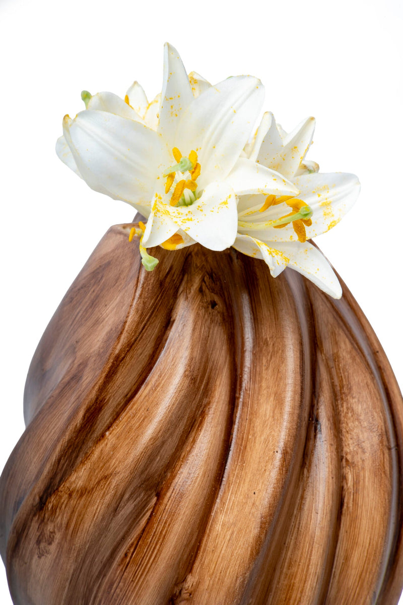 Spiral Ceramic Vase, Wood Look