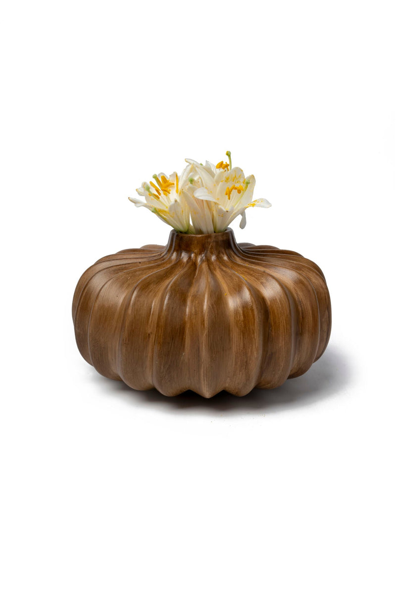 Pumpkin Ceramic Vase, Wood Look