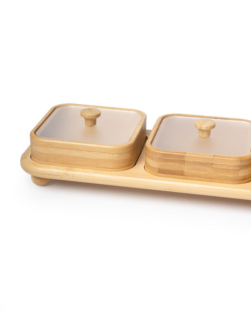 Natura Square 3-Bowl Lidded Snack Set