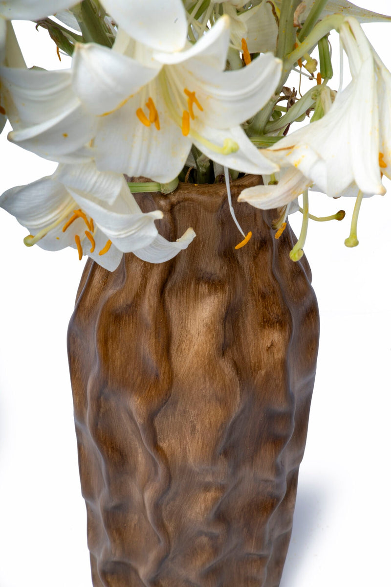 Column Ceramic Wave Vase, Wood Look
