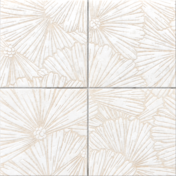 Glacial White Engraved & Painted Marble  3D Tiles Mosaics