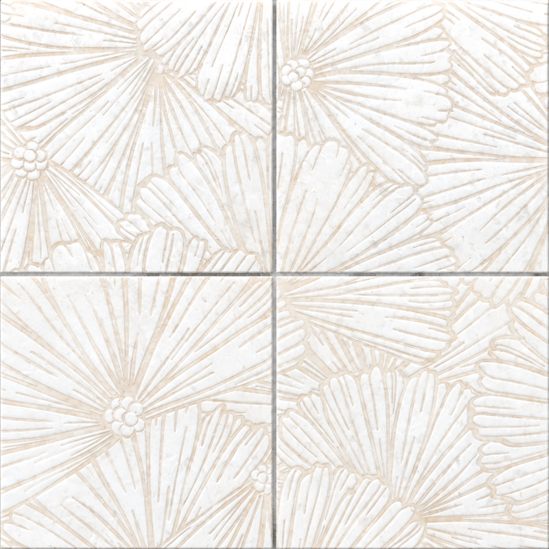 Glacial White Engraved & Painted Marble  3D Tiles Mosaics