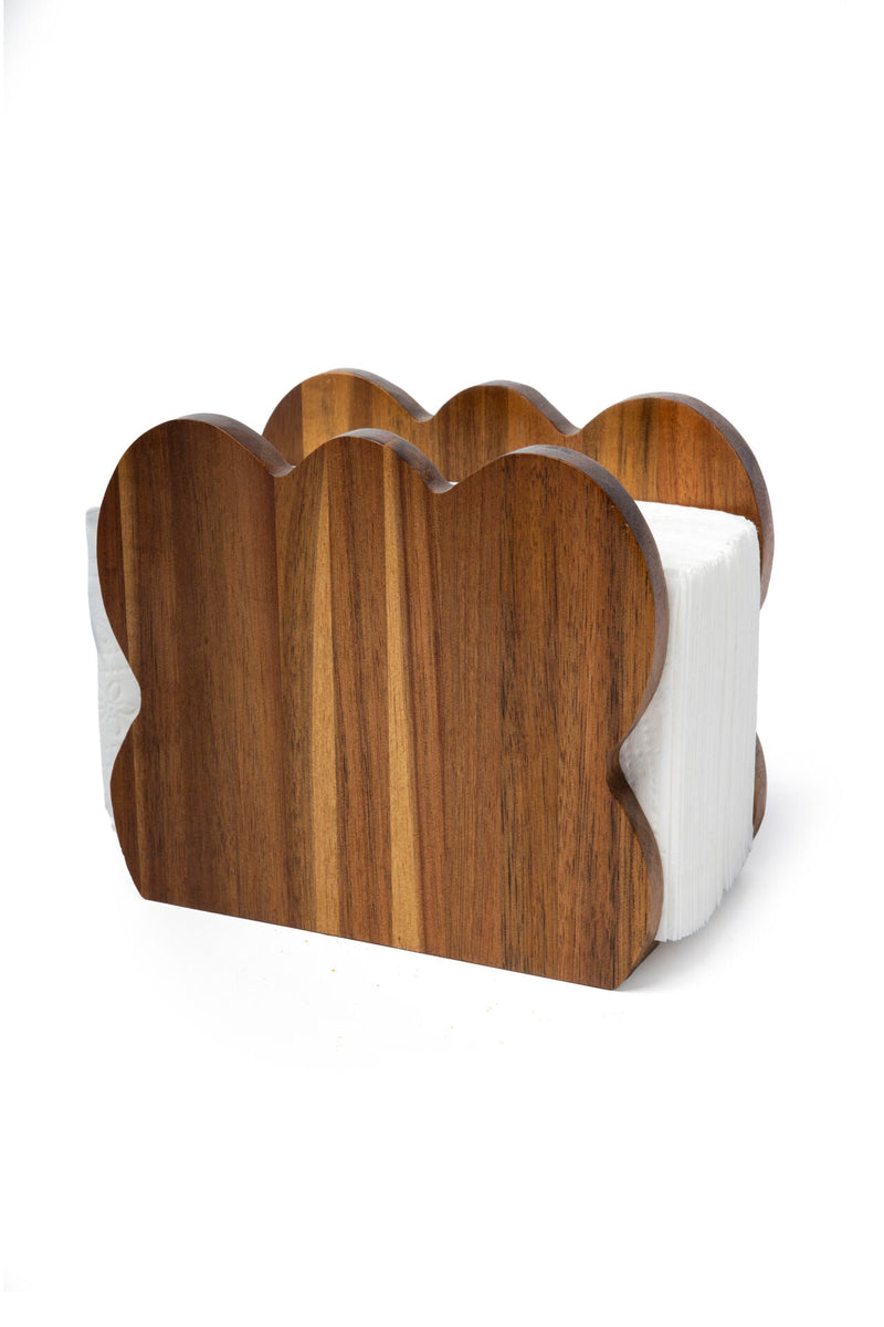 Acacia Wood Wavy Napkin Holder (15 x 9 cm)