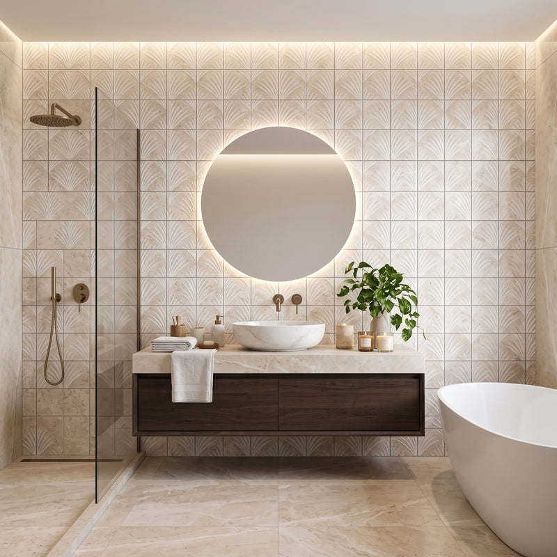 Glacial White Engraved & Painted Marble  3D Tiles Mosaics